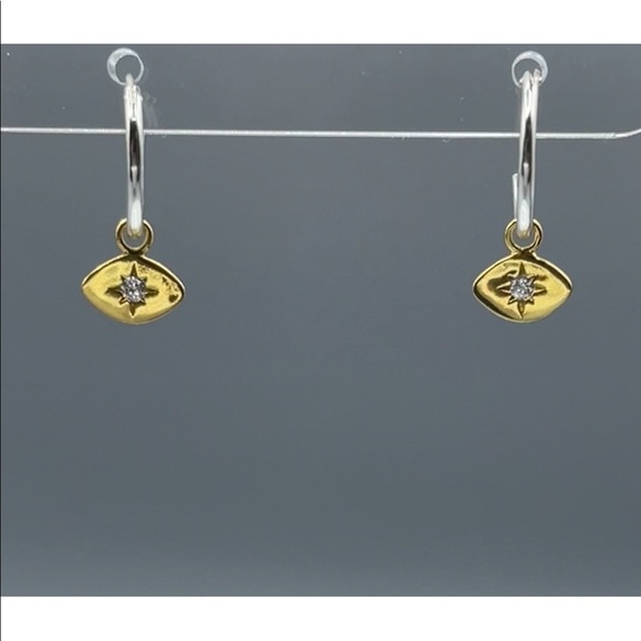 14k Gold Sterling Silver Tiny Hoop Evil Eye Earrings. - Picture 10 of 10